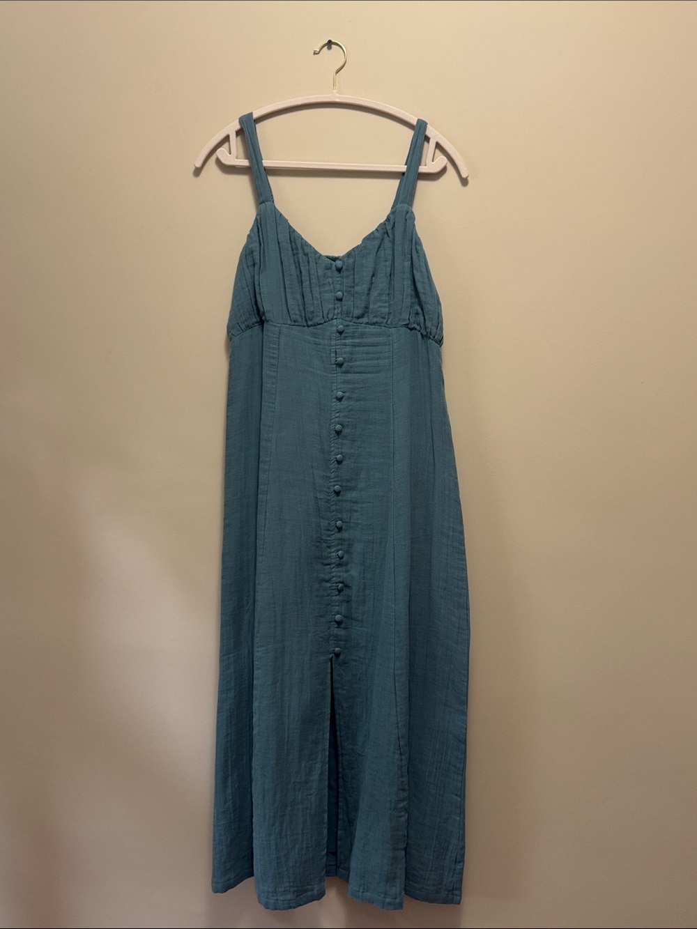 Blue Button-Front Midi Sundress
